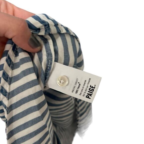 PAIGE Elora Striped Long Sleeve Collared Button Down Shirt Blue White Size XS - Picture 8 of 11